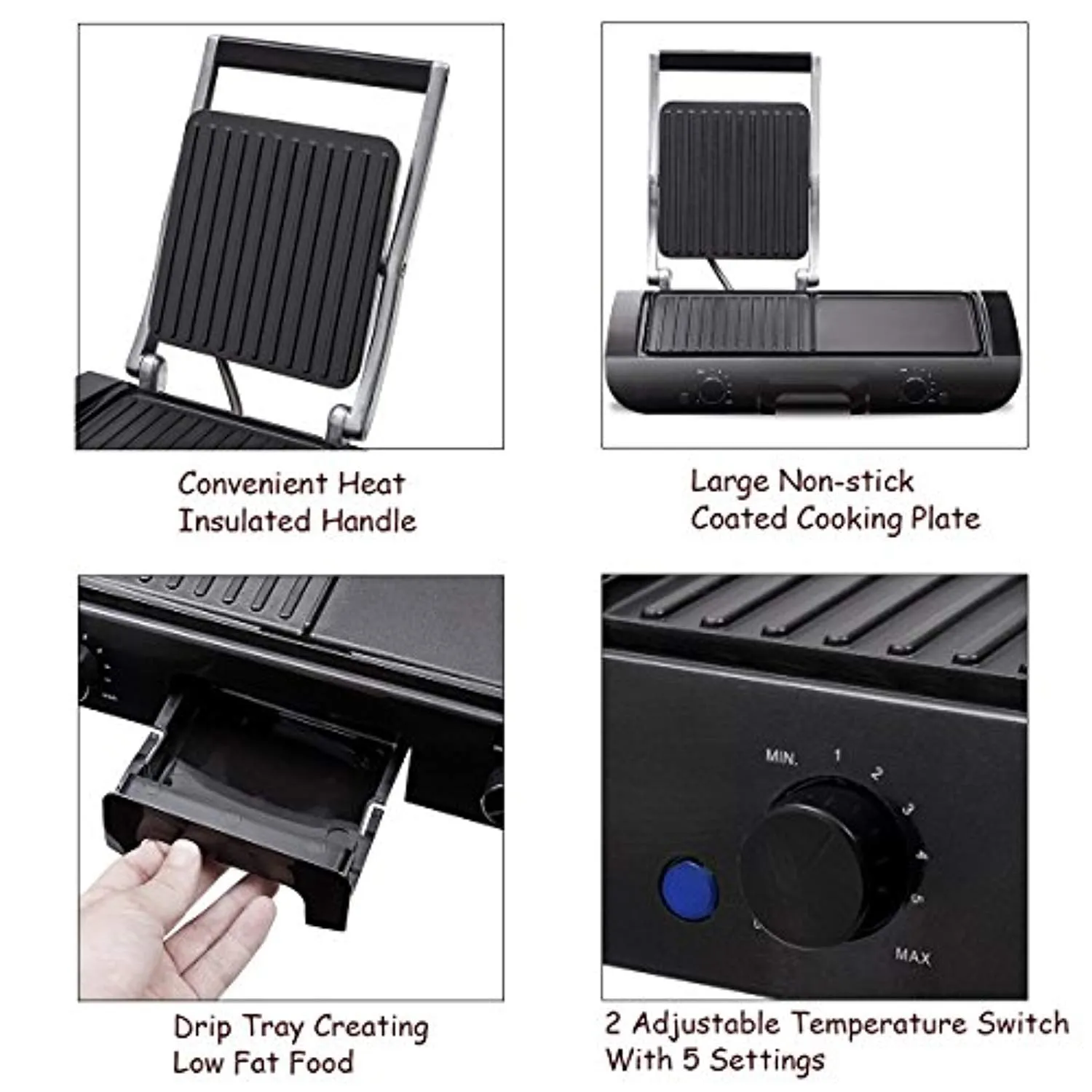 Smokeless Non-Stick Indoor Grill with Two Temperature Control & Indicator Light