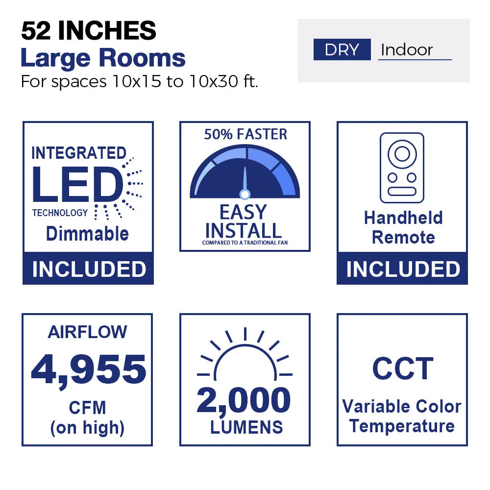 Sonnen Outdoor Smart Ceiling Fan with LED Light and Remote 52 inch