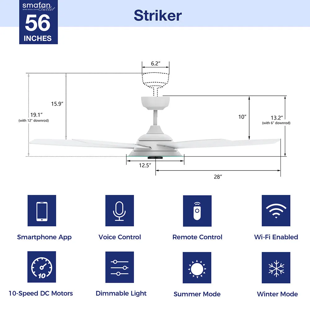 Striker Smart Ceiling Fan with LED Light and Remote Outdoor/Indoor 56"