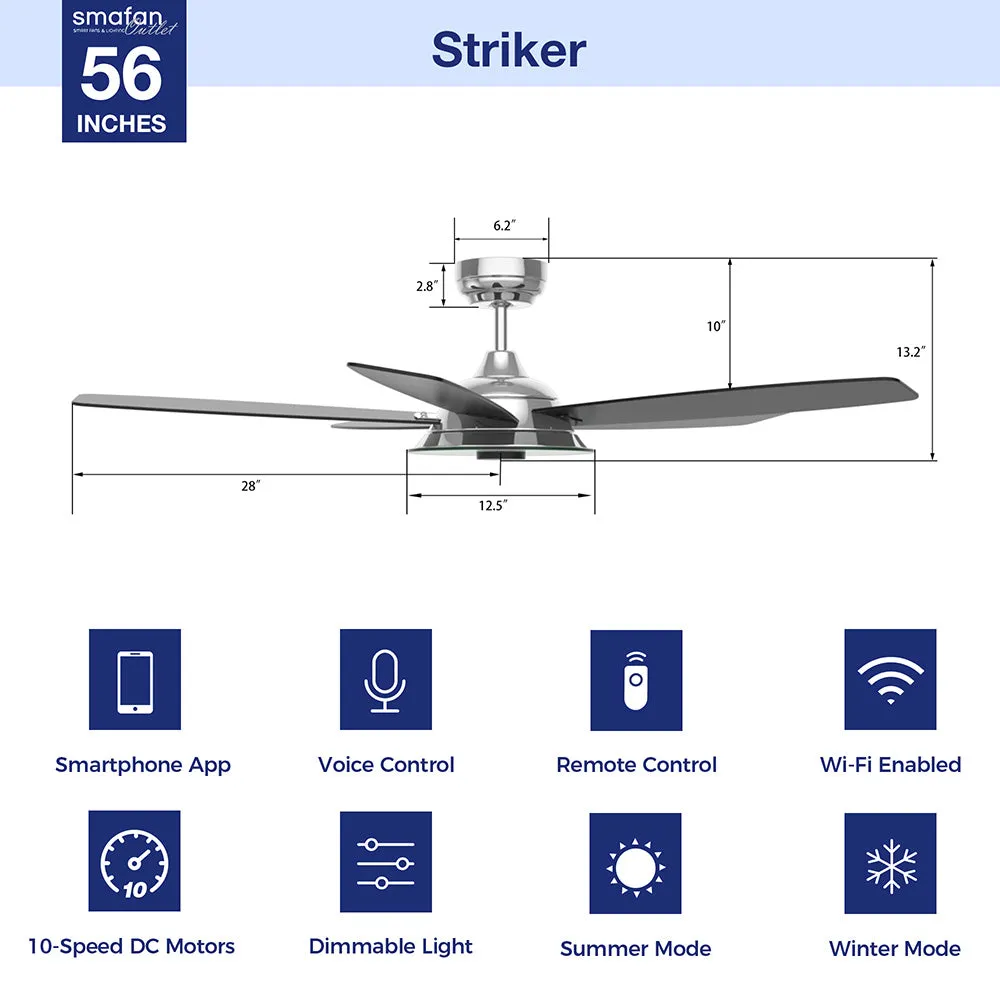 Striker Smart Ceiling Fan with LED Light and Remote Outdoor/Indoor 56"