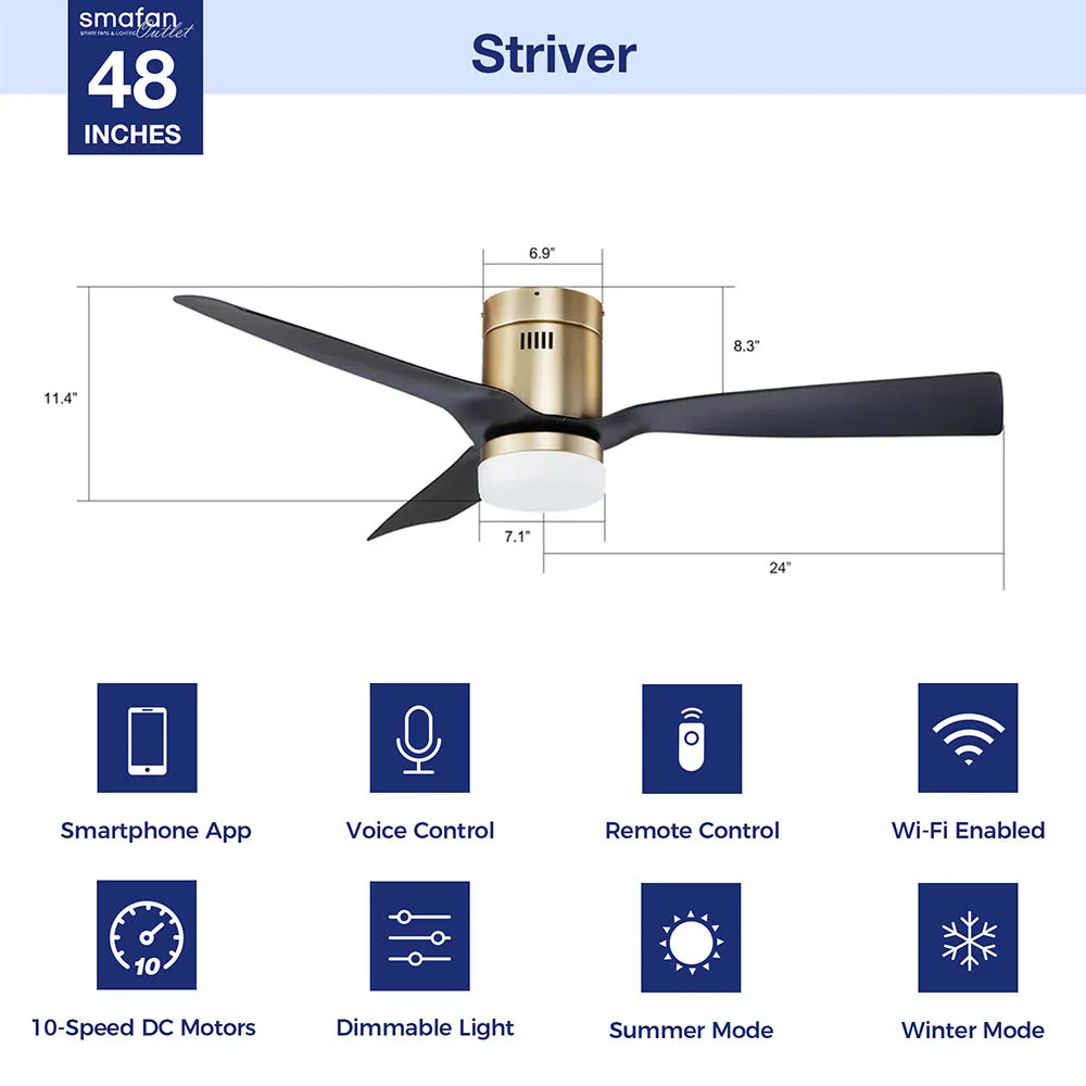 Striver Low Profile Smart Fan with LED light and Remote 48 Inch
