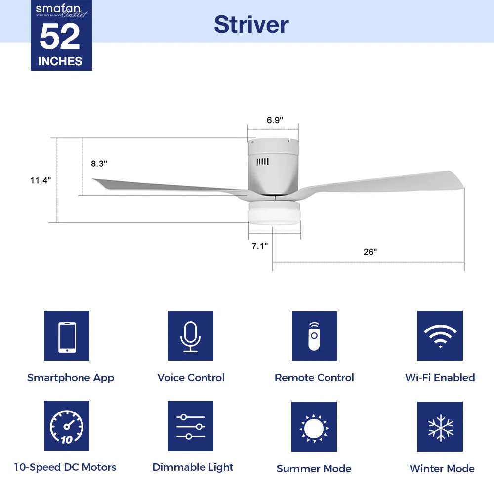 Striver Low Profile Smart Fan with LED light and Remote 52 Inch
