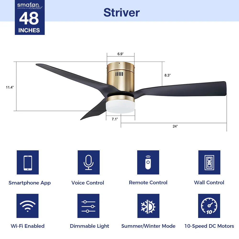 Striver Ⅱ Low Profile Smart Fan with LED light and Remote Outdoor/Indoor 48"