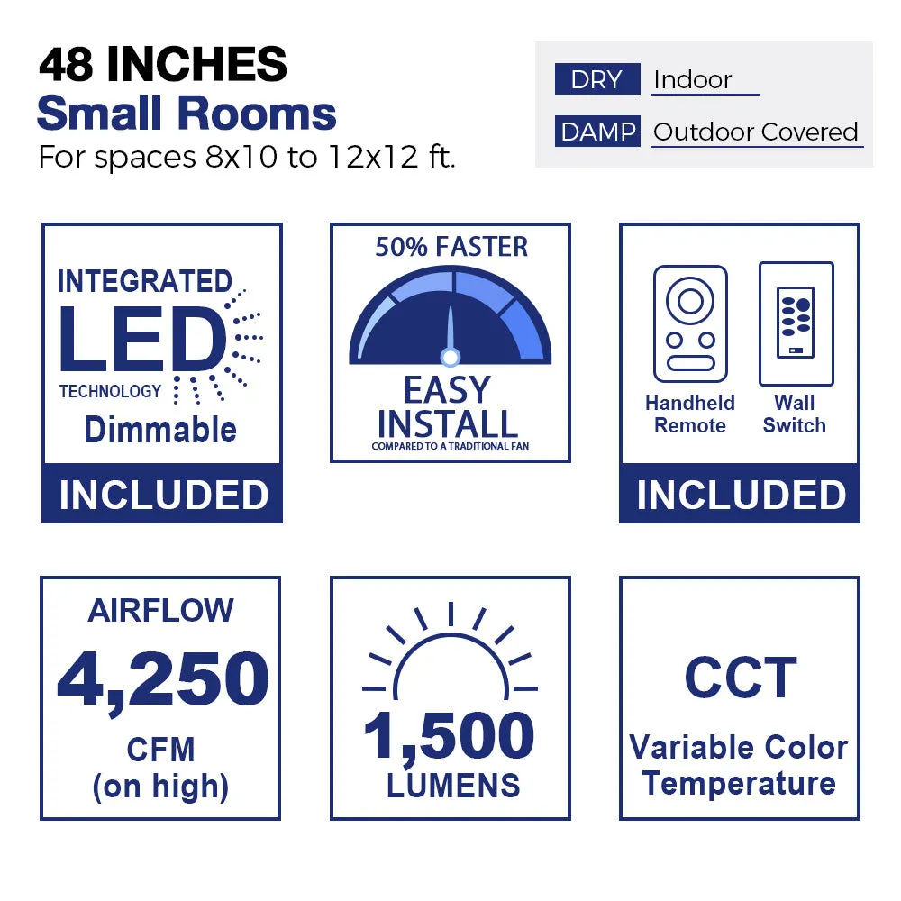 Striver Ⅱ Low Profile Smart Fan with LED light and Remote Outdoor/Indoor 48"