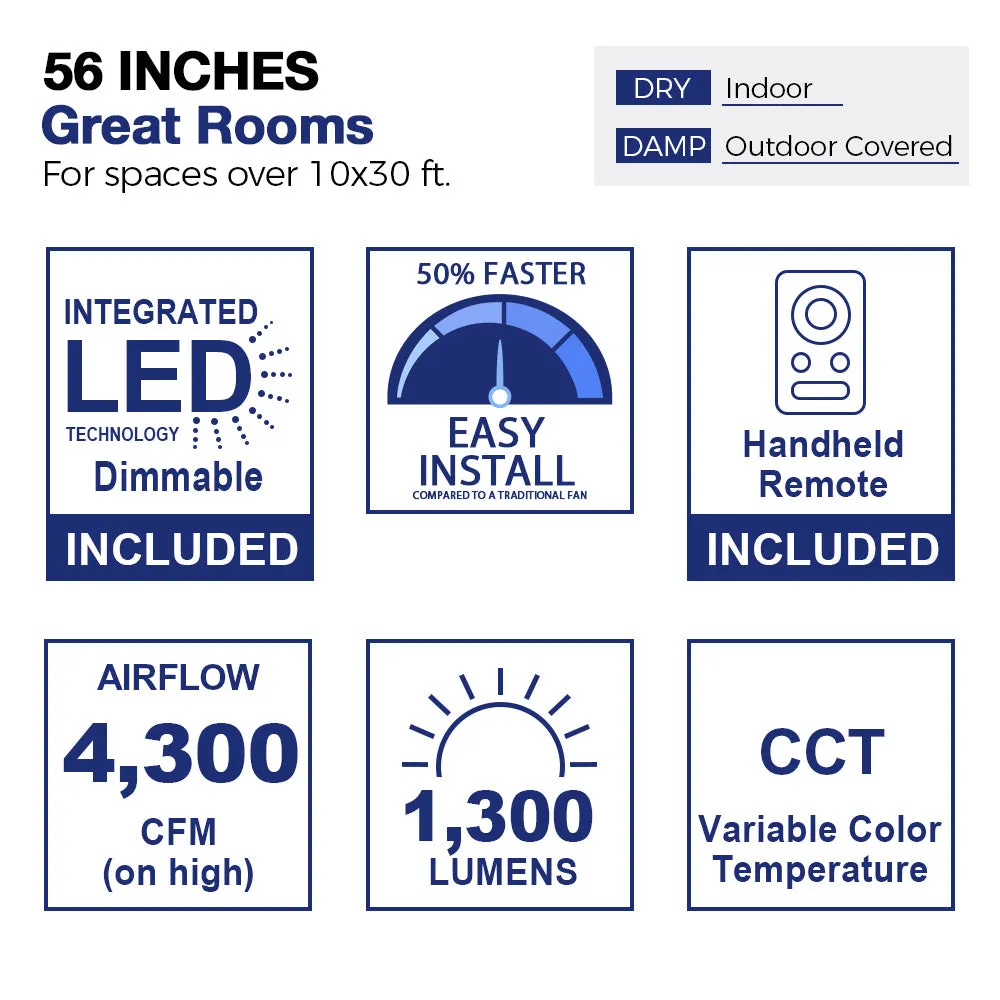 Tilbury Outdoor/Indoor Smart Ceiling Fan with LED Light Remote 56”