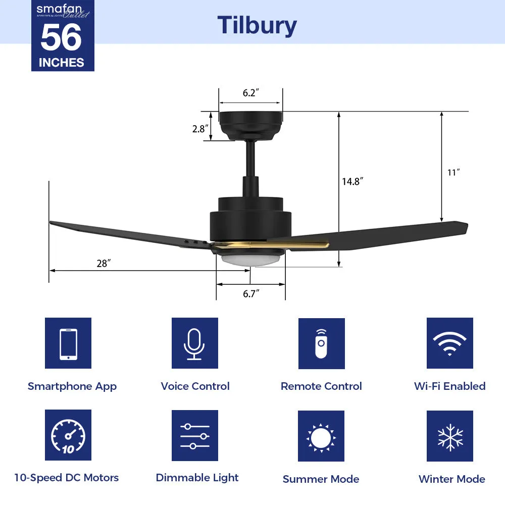 Tilbury Outdoor/Indoor Smart Ceiling Fan with LED Light Remote 56”