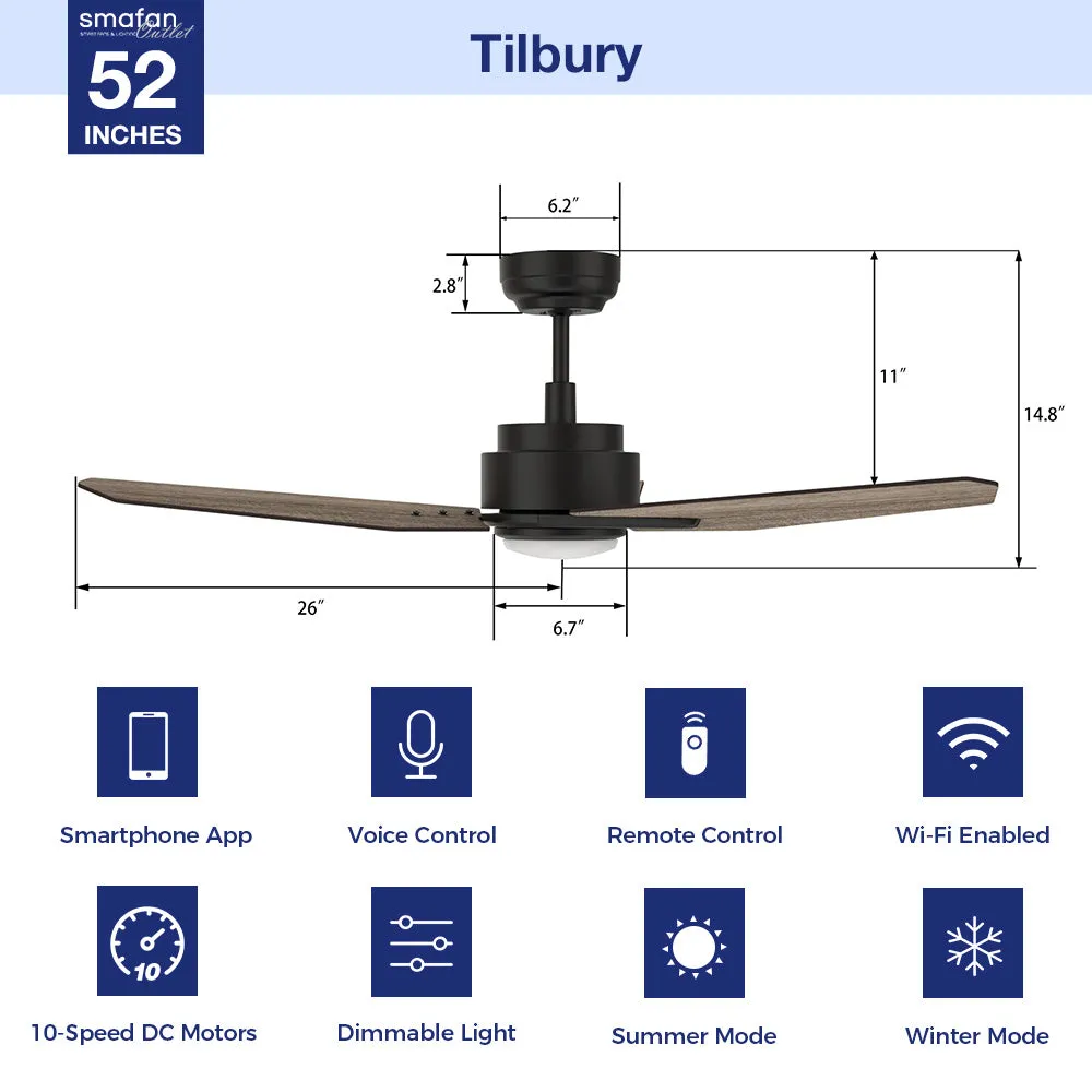 Tilbury Smart Ceiling Fan with LED Light and Remote Outdoor/Indoor 52"