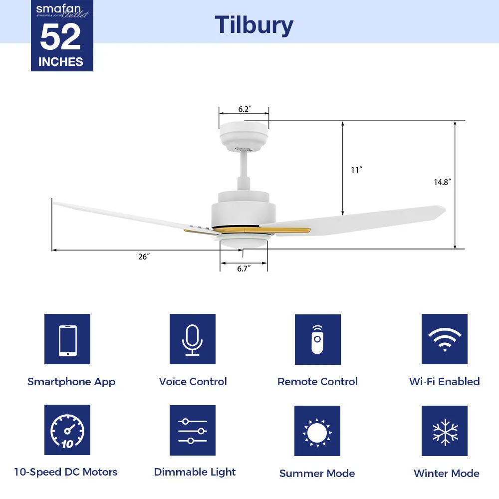 Tilbury Smart Ceiling Fan with LED Light and Remote Outdoor/Indoor 52"