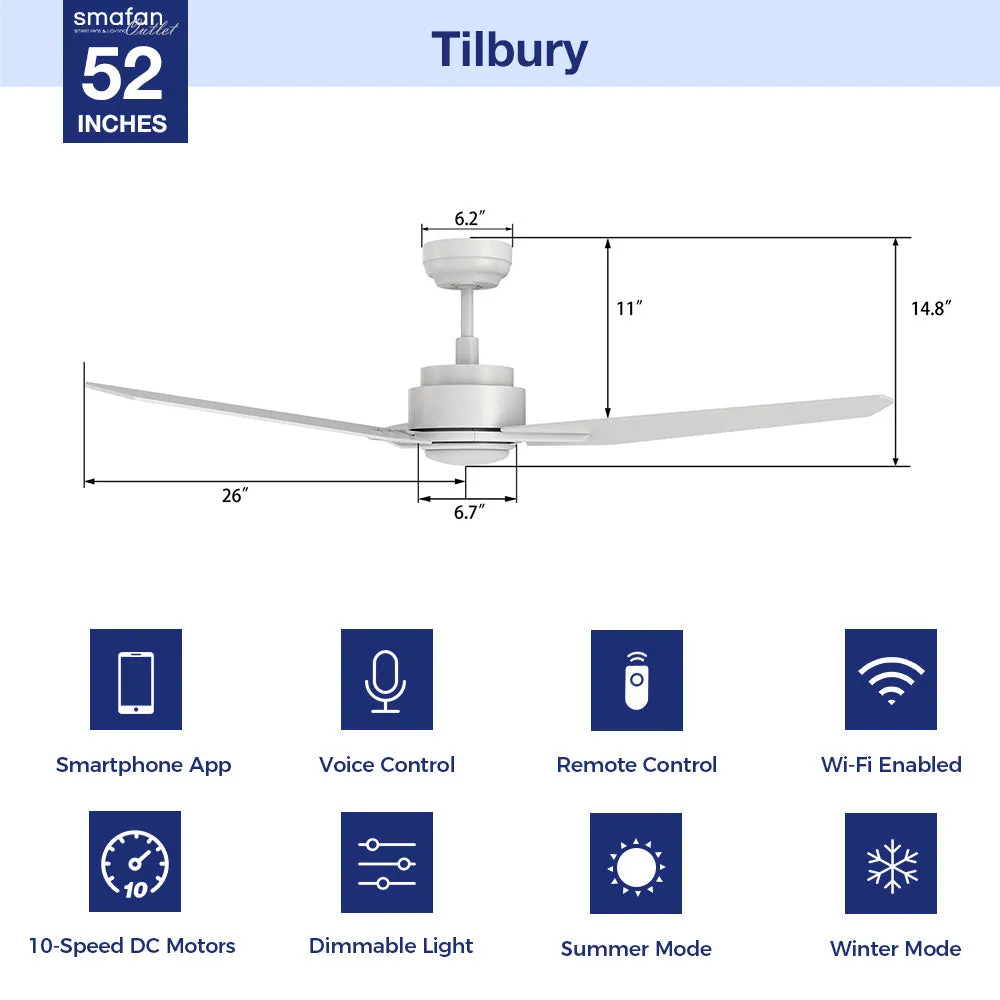 Tilbury Smart Ceiling Fan with LED Light and Remote Outdoor/Indoor 52"