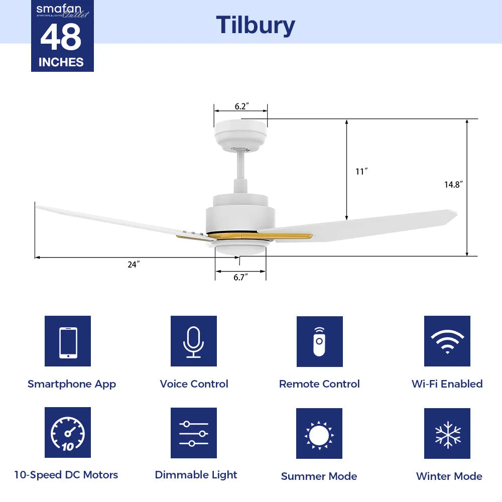 Tilbury Smart Outdoor Ceiling Fan with Dimmable LED Light Remote 48"