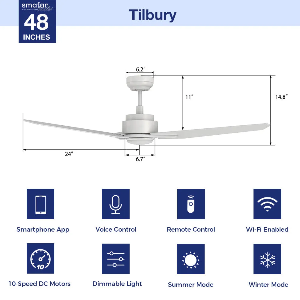 Tilbury Smart Outdoor Ceiling Fan with Dimmable LED Light Remote 48"