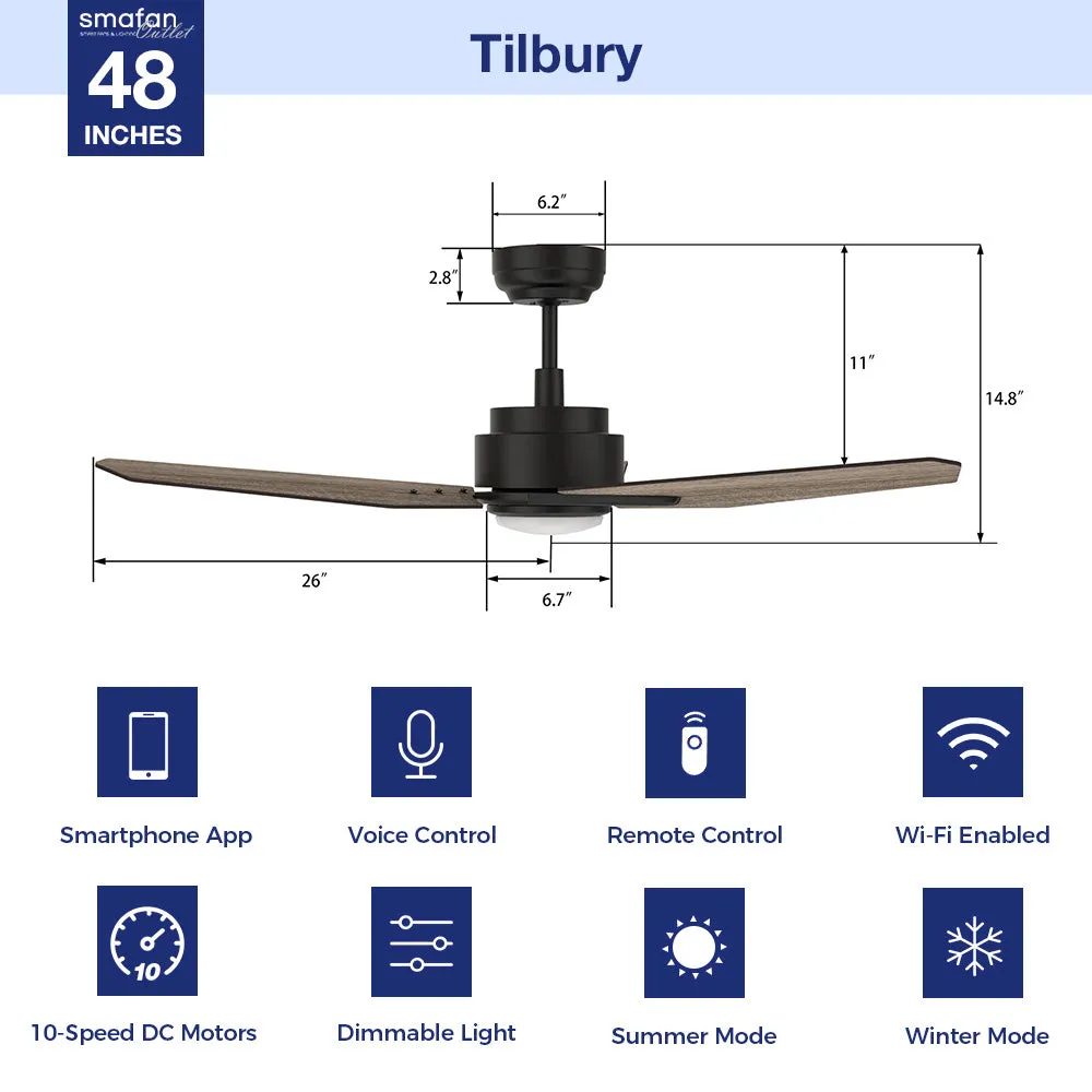 Tilbury Smart Outdoor Ceiling Fan with Dimmable LED Light Remote 48"