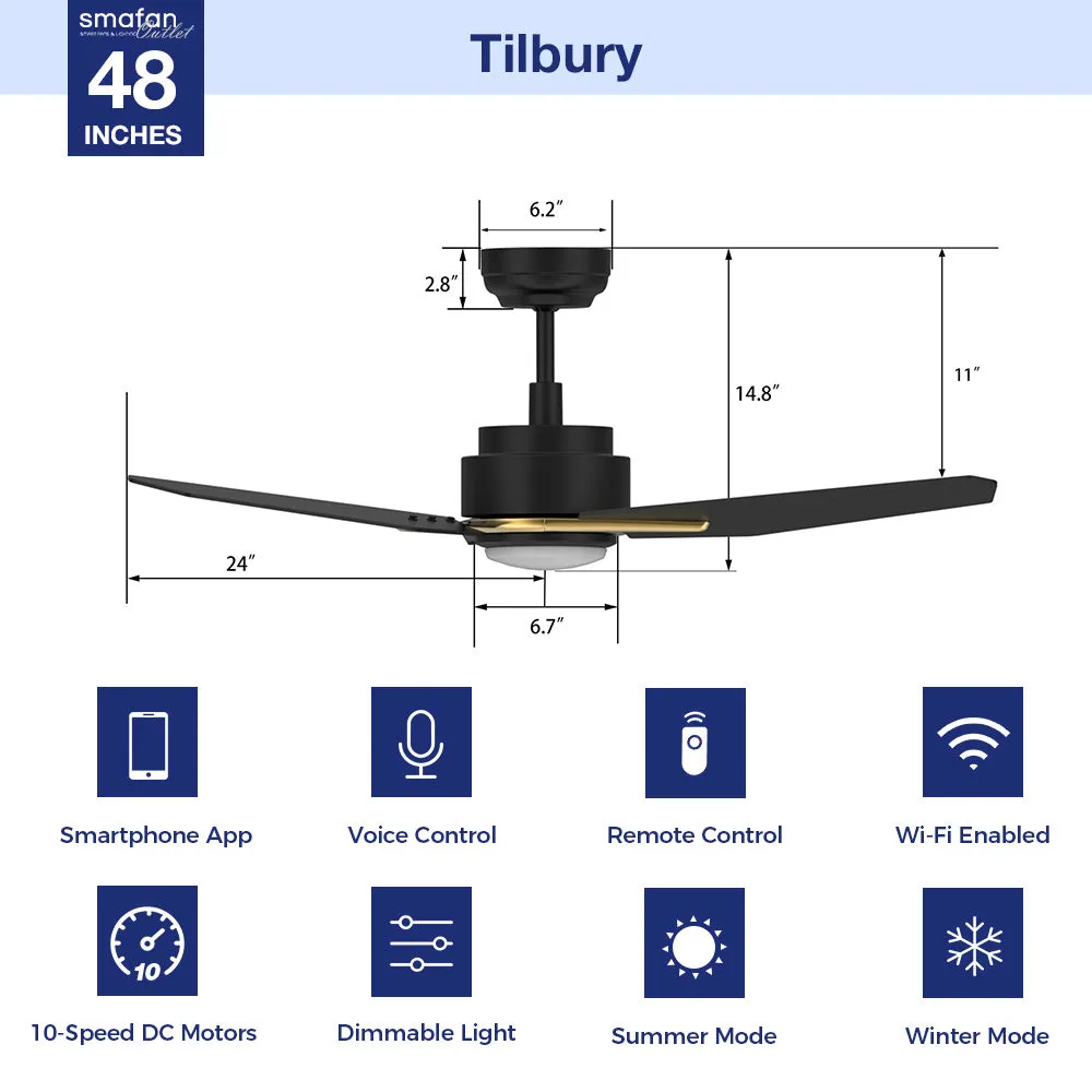 Tilbury Smart Outdoor Ceiling Fan with Dimmable LED Light Remote 48"