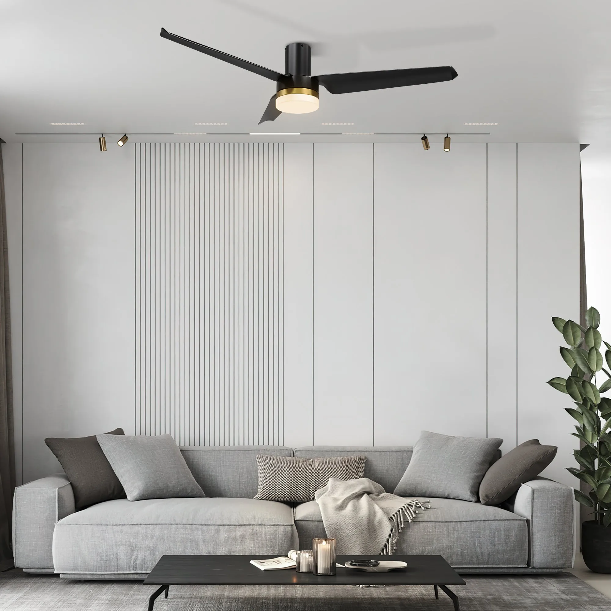 Topeka Low Profile Smart Ceiling Fan with LED Light and remote 52 inch