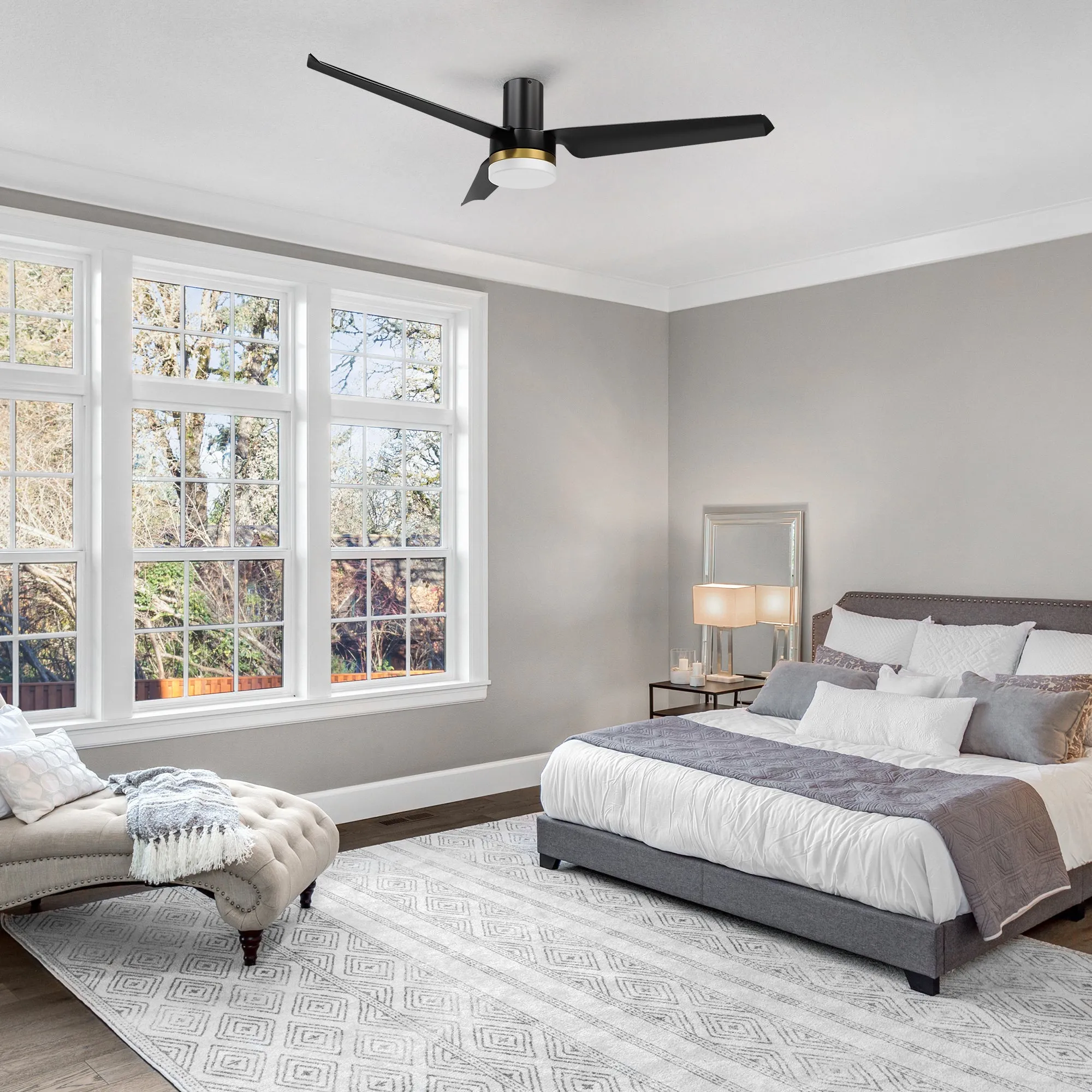 Topeka Low Profile Smart Ceiling Fan with LED Light and remote 52 inch