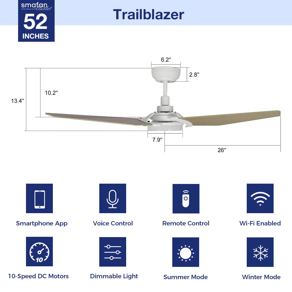 Trailblazer Outdoor Smart Ceiling Fan with LED Light and Remote 52 inch