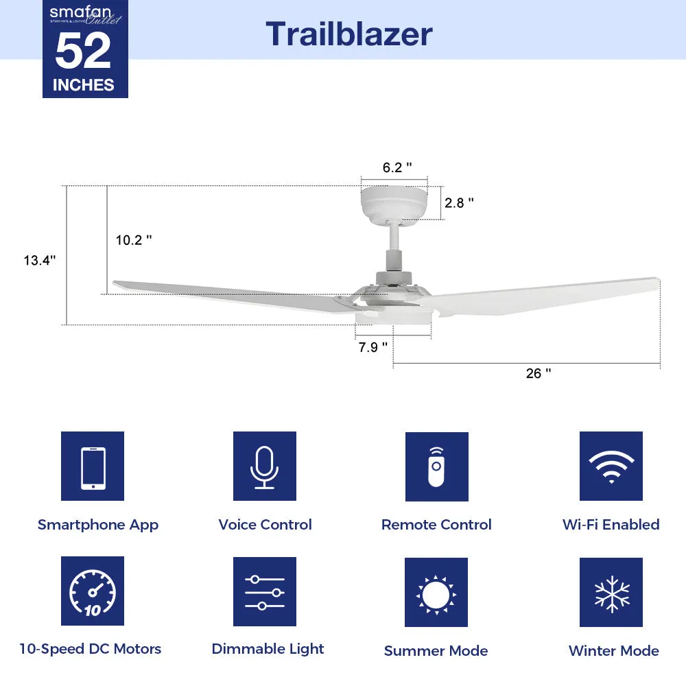 Trailblazer Outdoor Smart Ceiling Fan with LED Light and Remote 52 inch