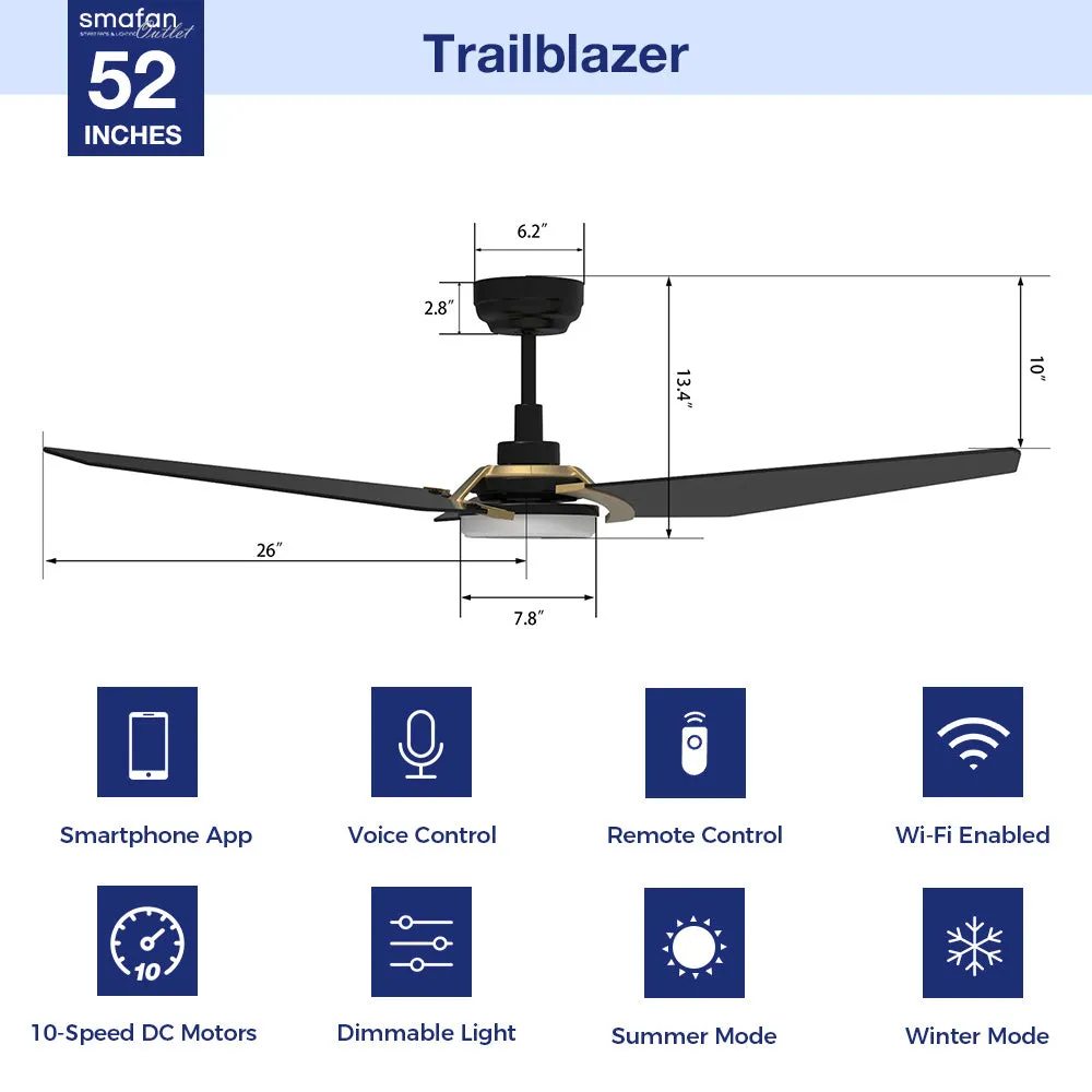 Trailblazer Outdoor Smart Ceiling Fan with LED Light and Remote 52 inch