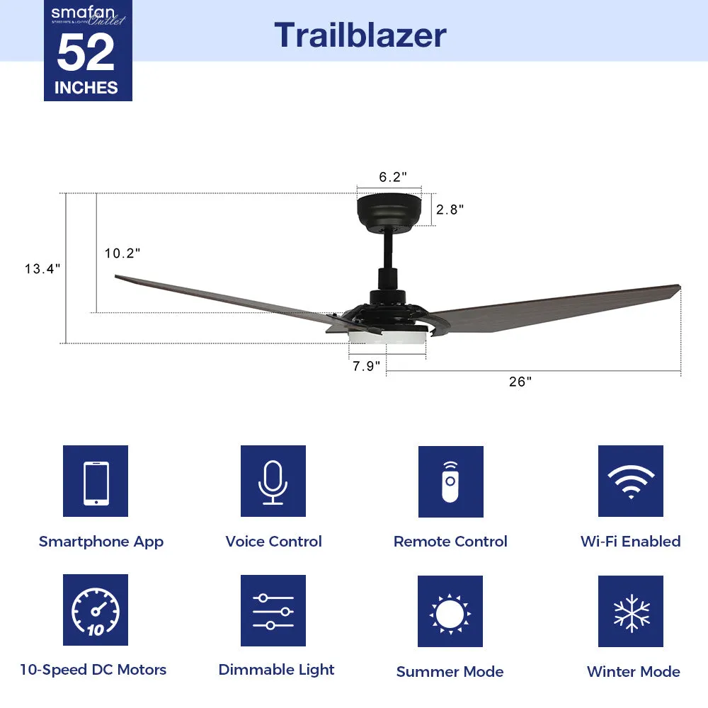 Trailblazer Outdoor Smart Ceiling Fan with LED Light and Remote 52 inch