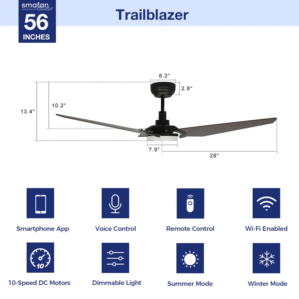 Trailblazer Outdoor Smart Ceiling Fan with LED Light and Remote 56"