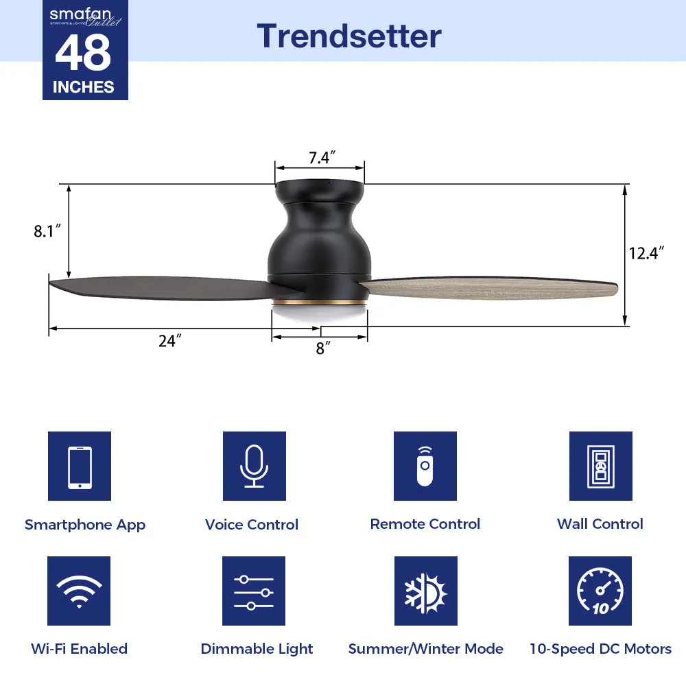 Trendsetter Ⅱ Outdoor Low Profile Smart Fan with LED Light Remote 48”