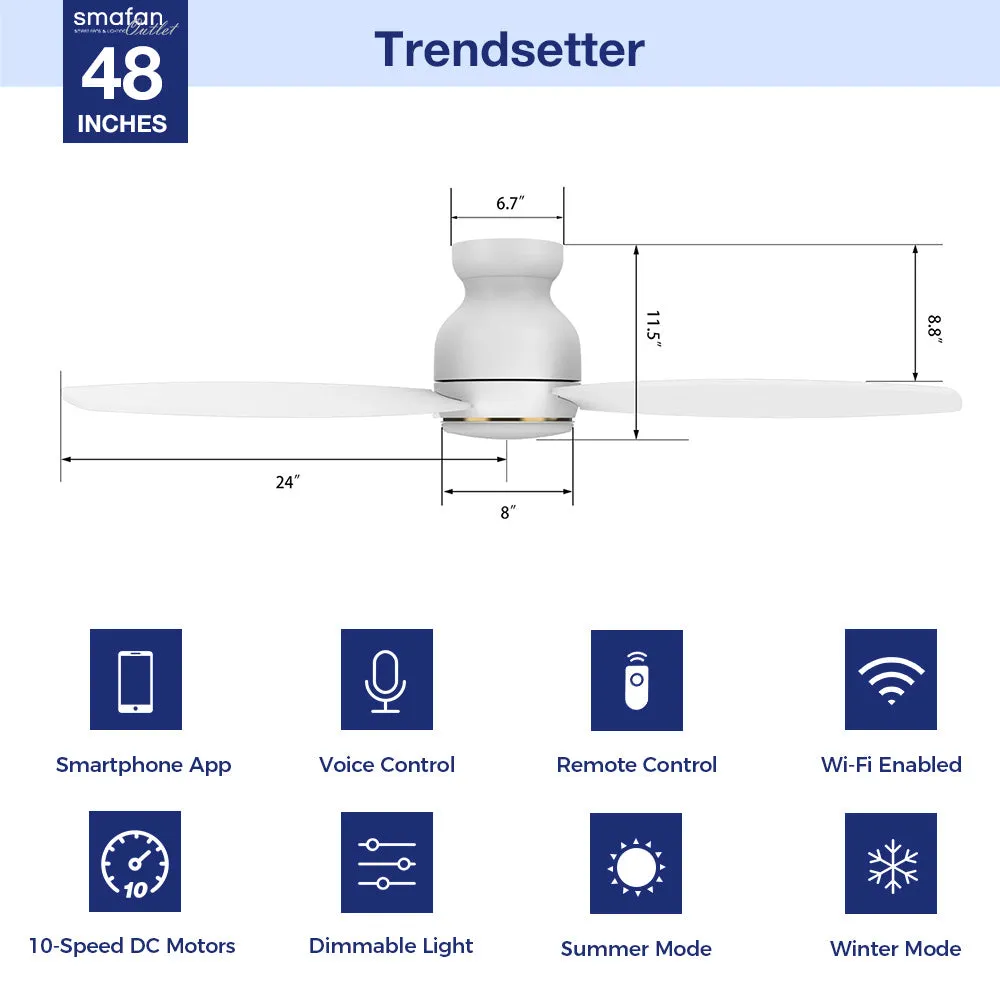 Trendsetter Outdoor Low Profile Smart Fan with LED Light Remote 48”