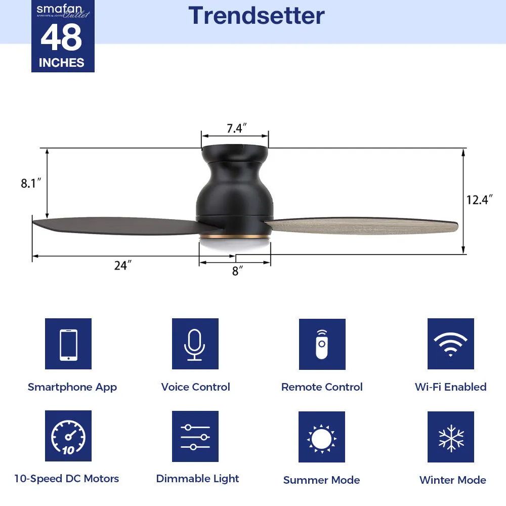 Trendsetter Outdoor Low Profile Smart Fan with LED Light Remote 48”