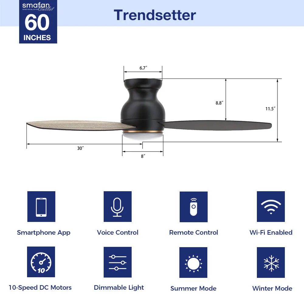 Trendsetter Outdoor Low Profile Smart Fan with LED Light Remote 60”