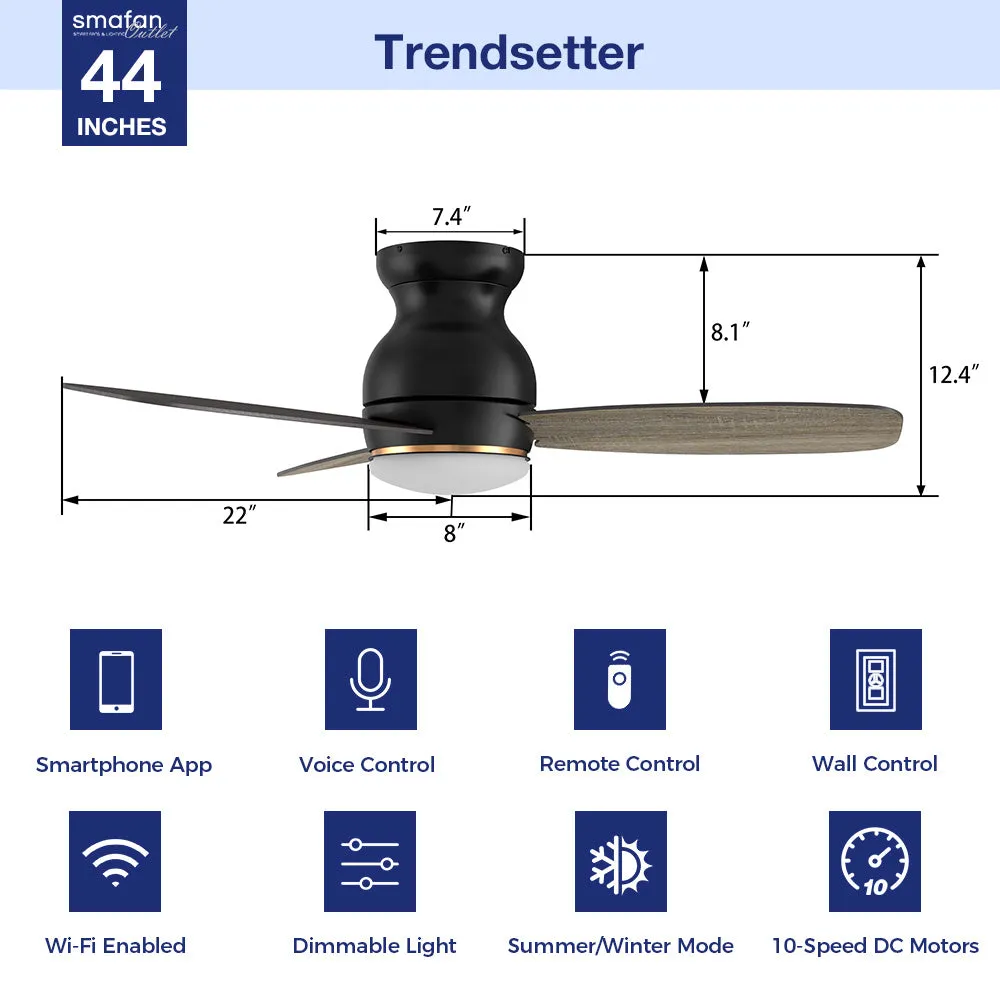 Trendsetter Ⅱ Smart Low Profile Outdoor Fan with LED Light Remote 44”