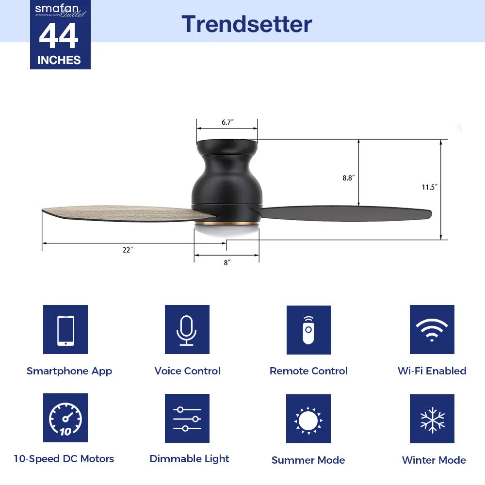 Trendsetter Smart Low Profile Outdoor Fan with LED Light Remote 44”