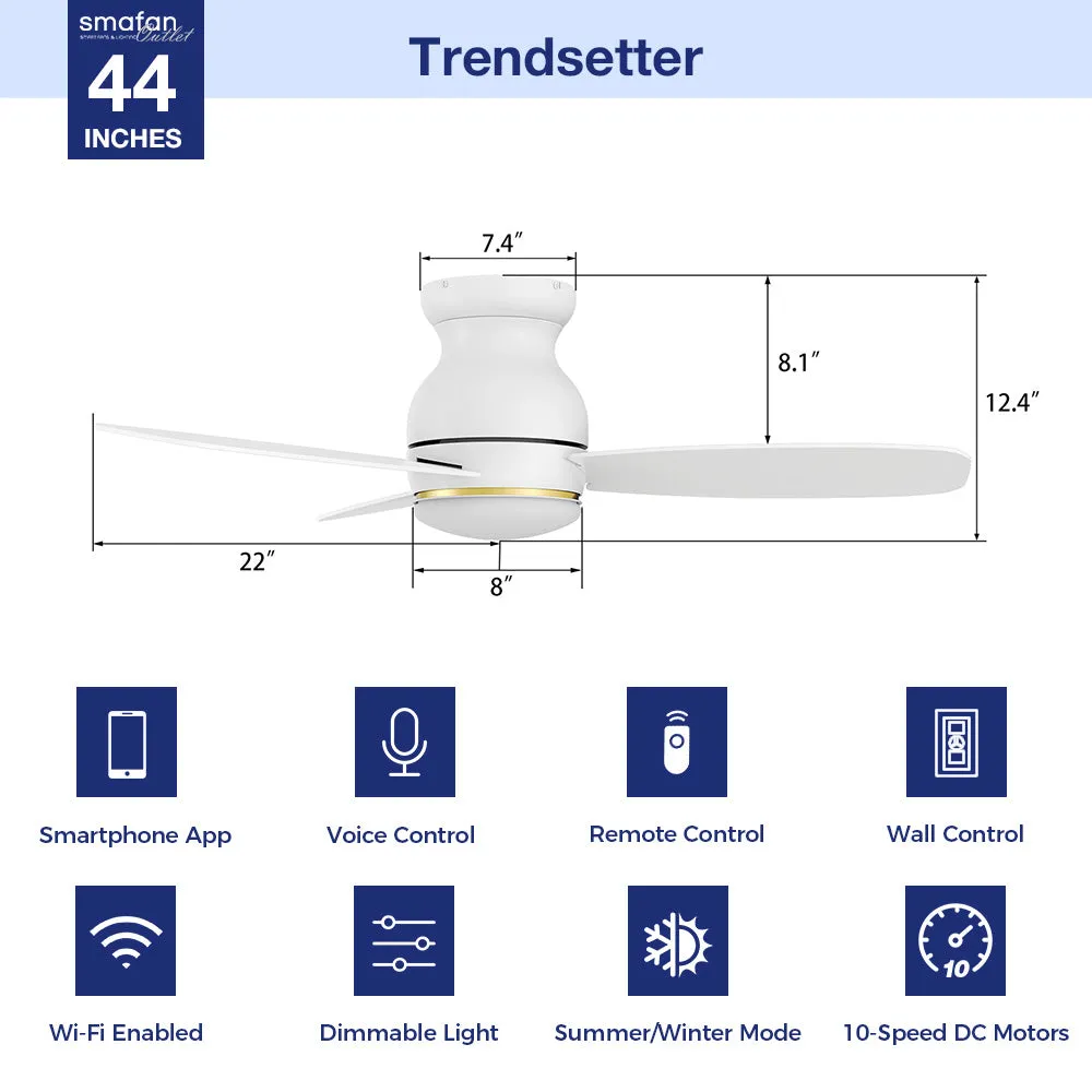 Trendsetter Ⅱ Smart Low Profile Outdoor Fan with LED Light Remote 44”