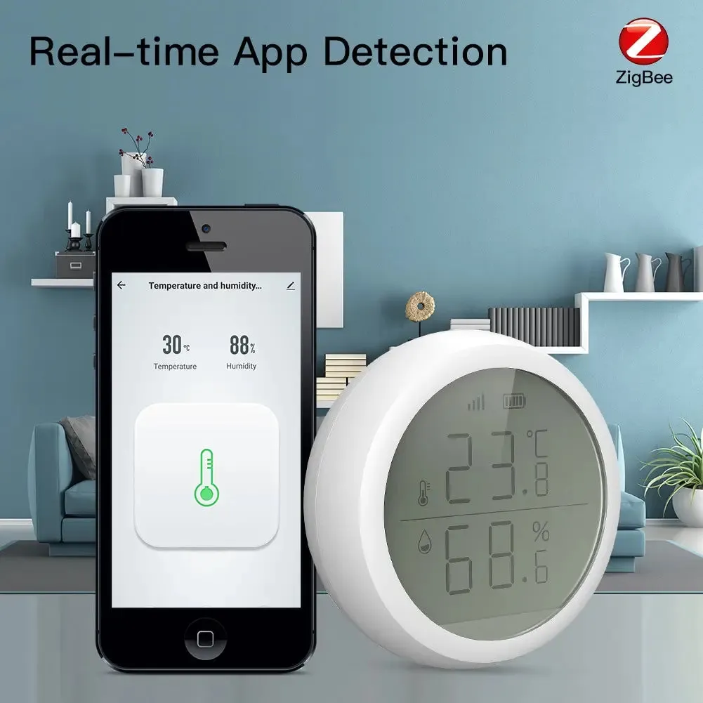 Tuya Smart ZigBee Thermometer Home Indoor Temperature And Humidity Sensor With LCD Display APP Voice Control