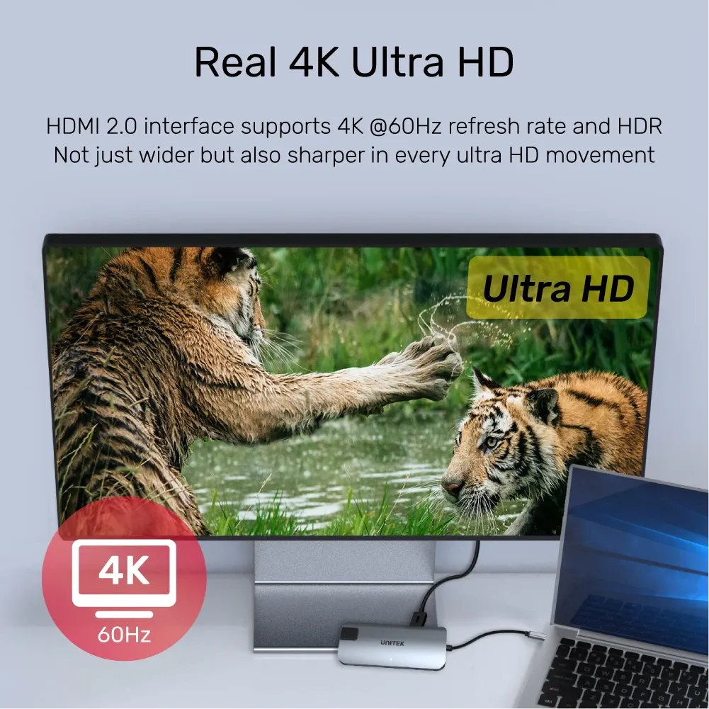 Unitek D1028A Type-C Hub 2x USB3.2 HDMI/Gb/PD100W