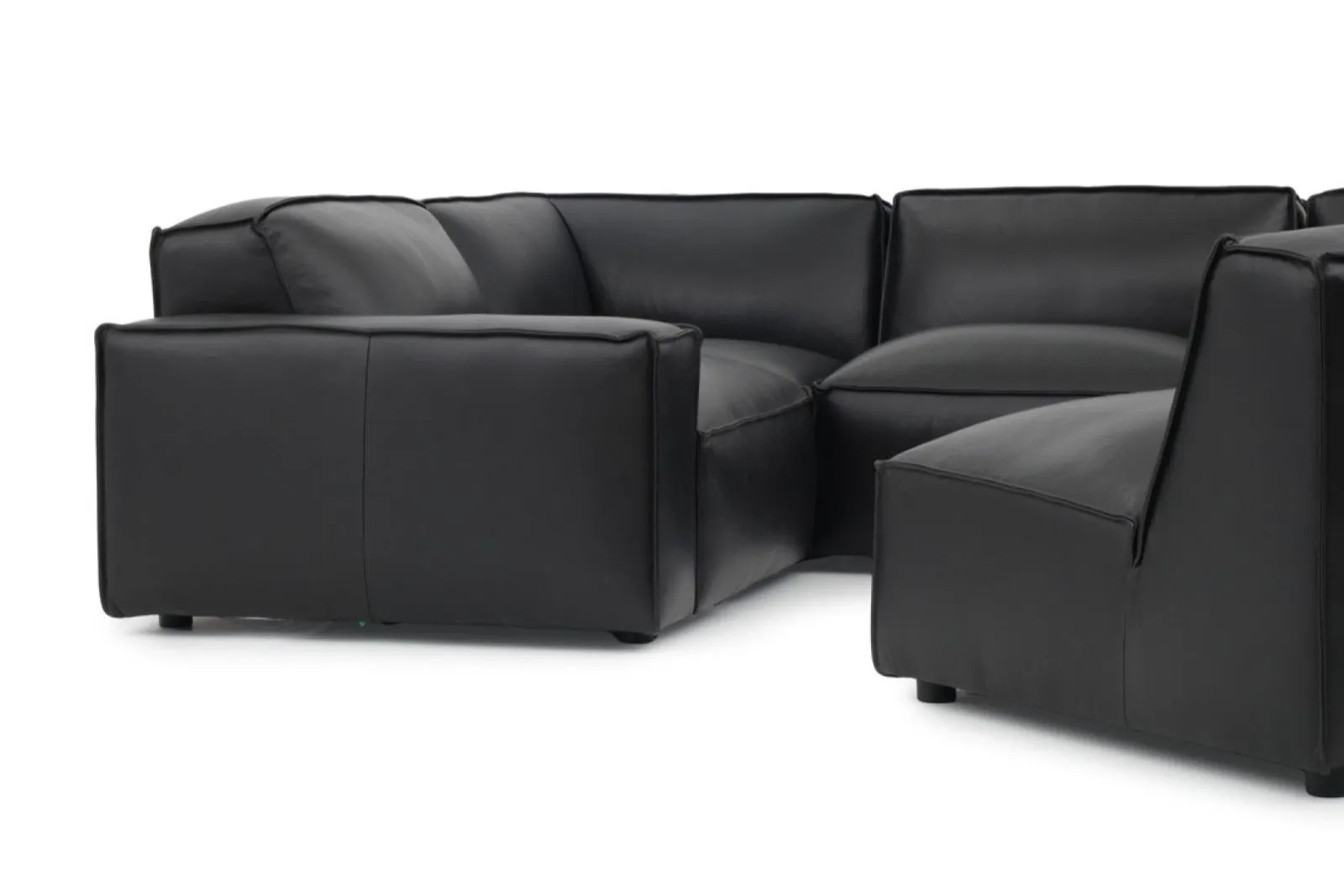 Valencia Nathan Full Aniline Leather Modular Sofa with Down Feather, L-Shape, Black Color