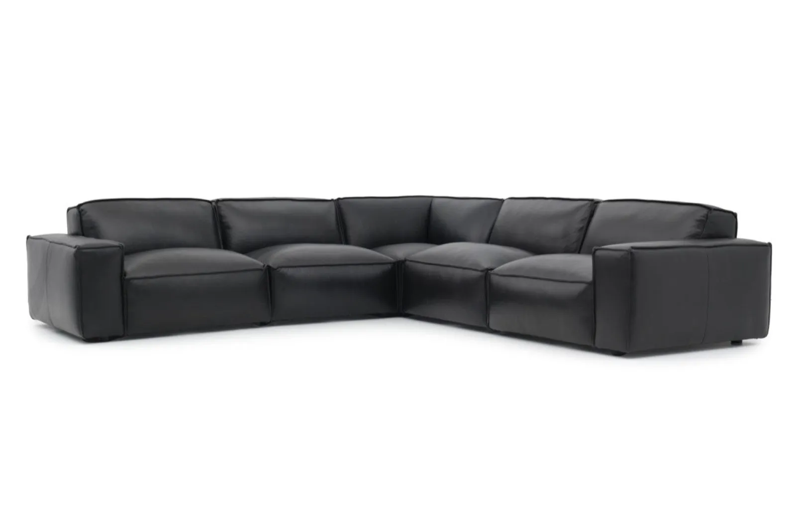 Valencia Nathan Full Aniline Leather Modular Sofa with Down Feather, L-Shape, Black Color