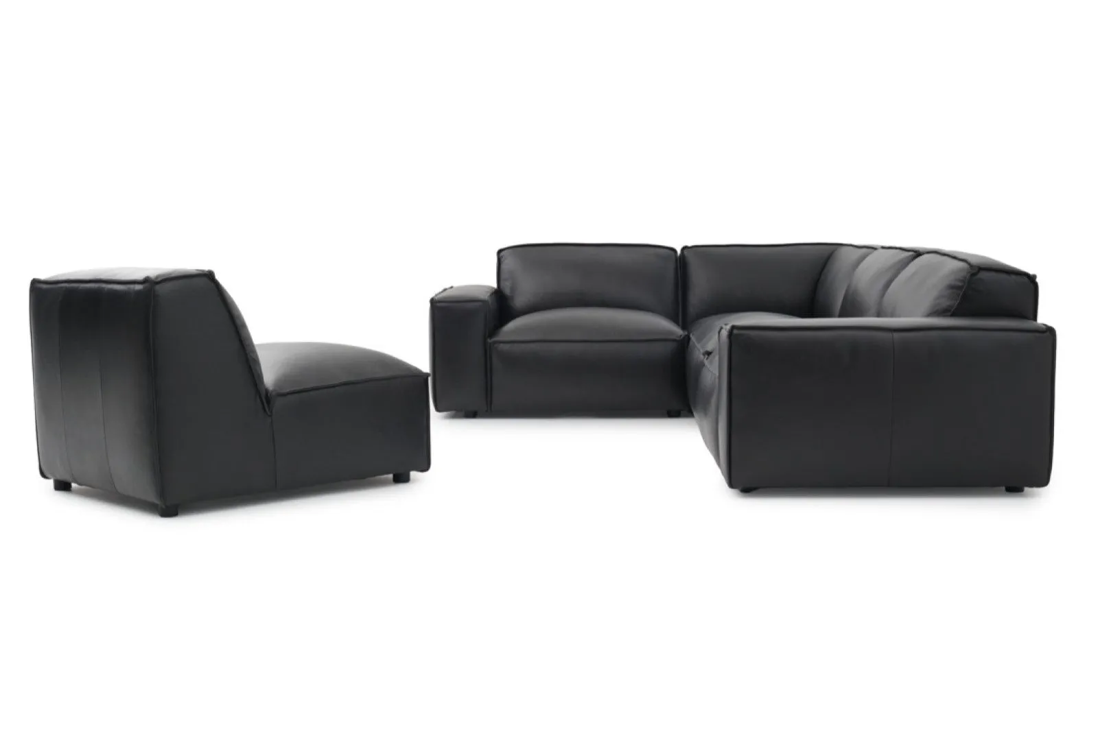 Valencia Nathan Full Aniline Leather Modular Sofa with Down Feather, L-Shape, Black Color