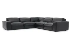 Valencia Nathan Full Aniline Leather Modular Sofa with Down Feather, L-Shape, Black Color