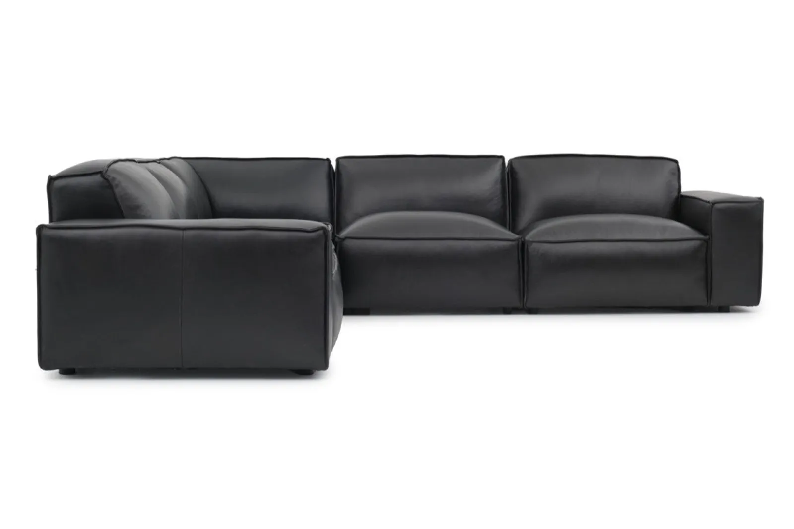Valencia Nathan Full Aniline Leather Modular Sofa with Down Feather, L-Shape, Black Color