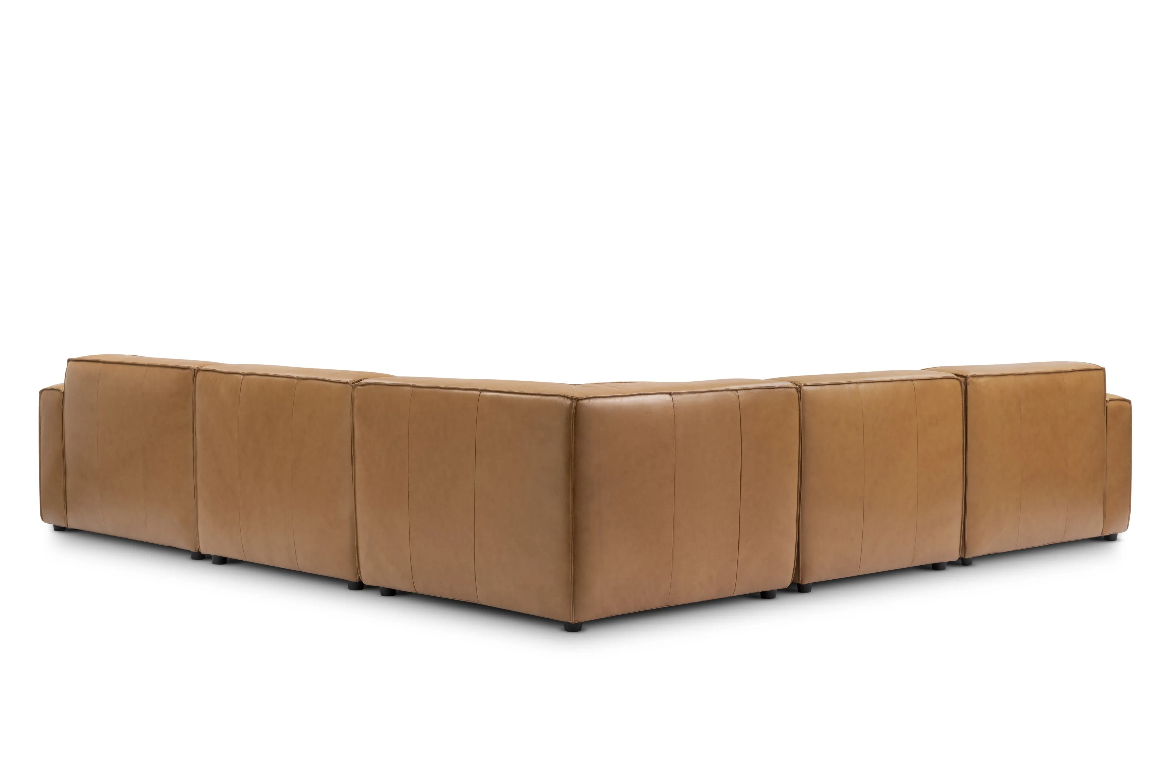 Valencia Nathan Full Aniline Leather Modular Sofa with Down Feather, L-Shape, Caramel Brown Color