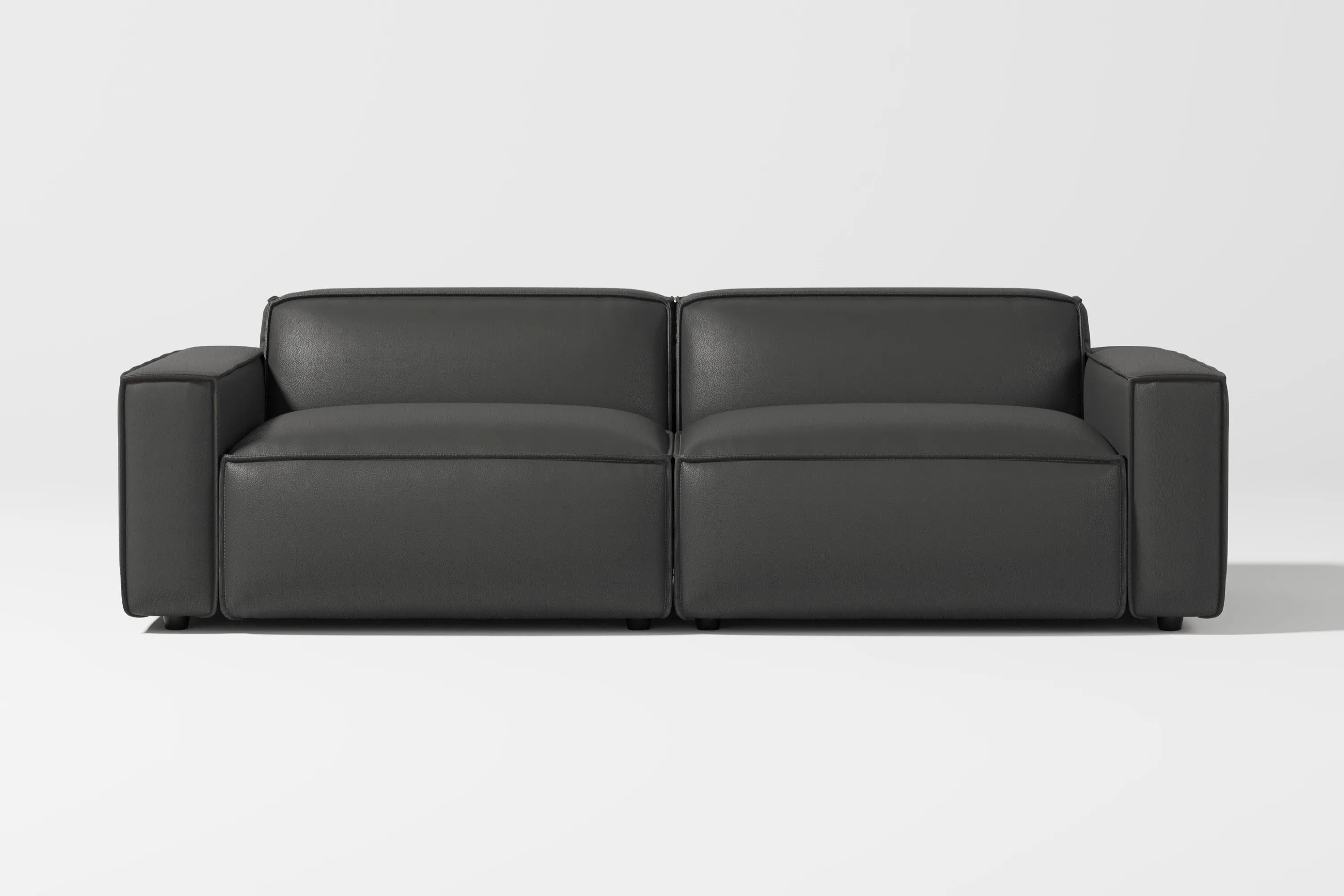 Valencia Nathan Full Aniline Leather Modular Sofa with Down Feather, Loveseat, Black Color