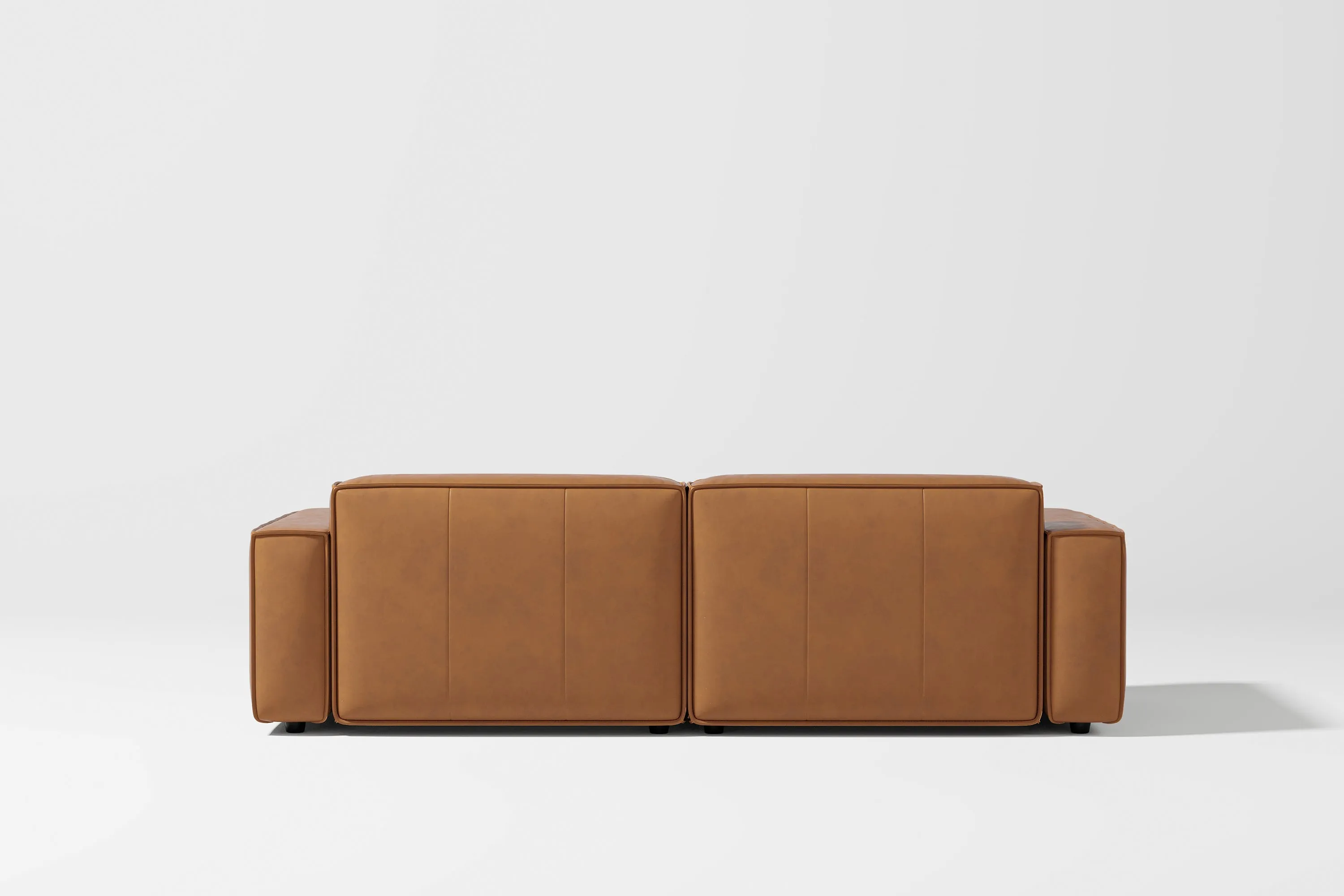 Valencia Nathan Full Aniline Leather Modular Sofa with Down Feather, Loveseat, Caramel Brown Color