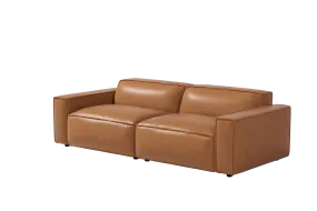 Valencia Nathan Full Aniline Leather Modular Sofa with Down Feather, Loveseat, Caramel Brown Color