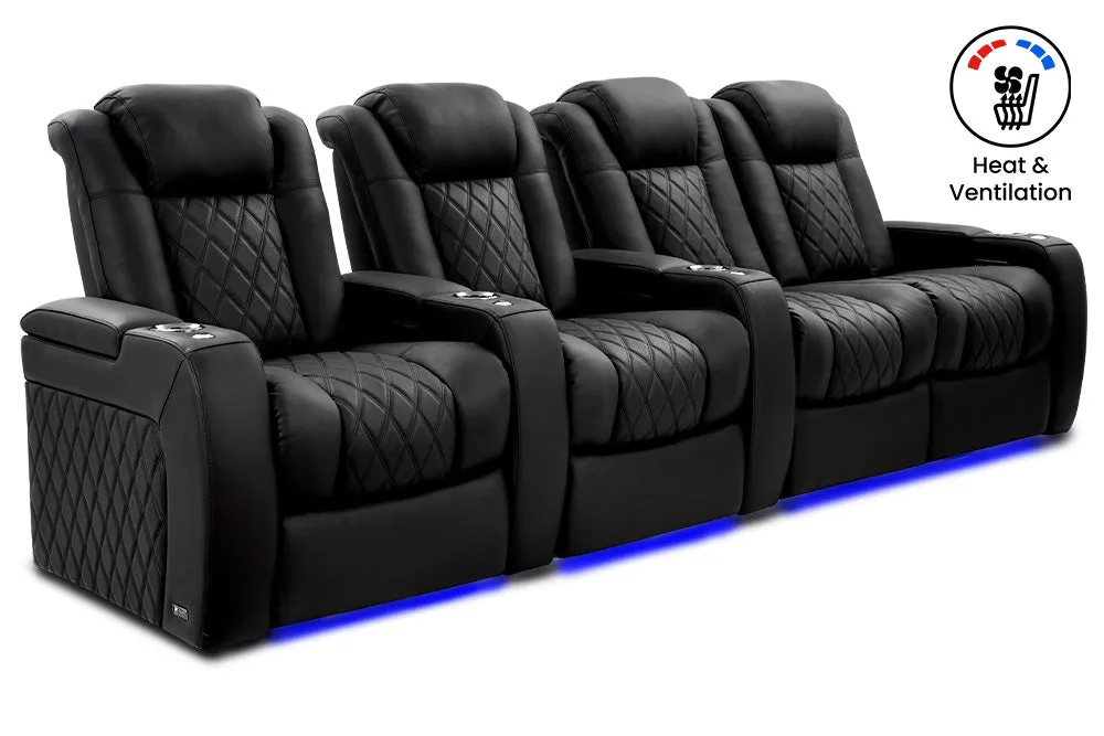 Valencia Tuscany Ultimate Luxury Heat & Ventilation Leather Home Theater Seating Row of 4 Loveseat Right, Onyx