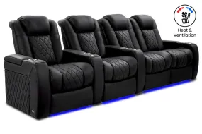 Valencia Tuscany Ultimate Luxury Heat & Ventilation Leather Home Theater Seating Row of 4 Loveseat Right, Onyx