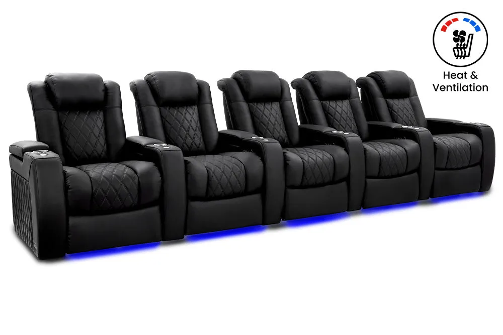 Valencia Tuscany Ultimate Luxury Heat & Ventilation Leather Home Theater Seating Row of 5, Onyx