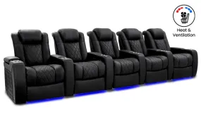 Valencia Tuscany Ultimate Luxury Heat & Ventilation Leather Home Theater Seating Row of 5, Onyx