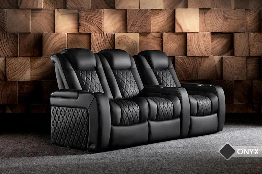 Valencia Tuscany Ultimate Luxury Heat & Ventilation Leather Home Theater Seating Row of 5, Onyx