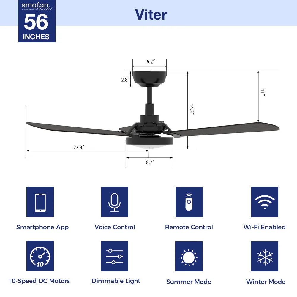 Viter Outdoor Smart Ceiling Fan with Dimmable LED Light and Remote 56"