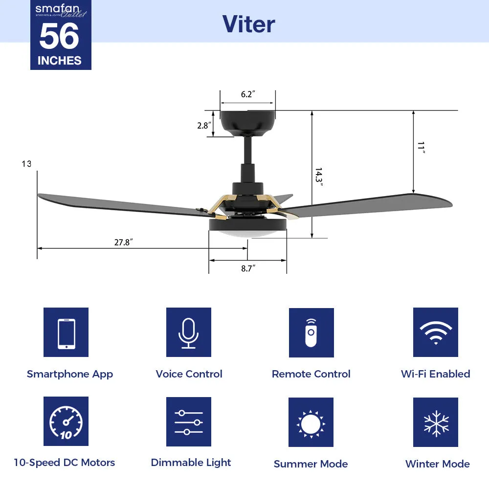 Viter Outdoor Smart Ceiling Fan with Dimmable LED Light and Remote 56"