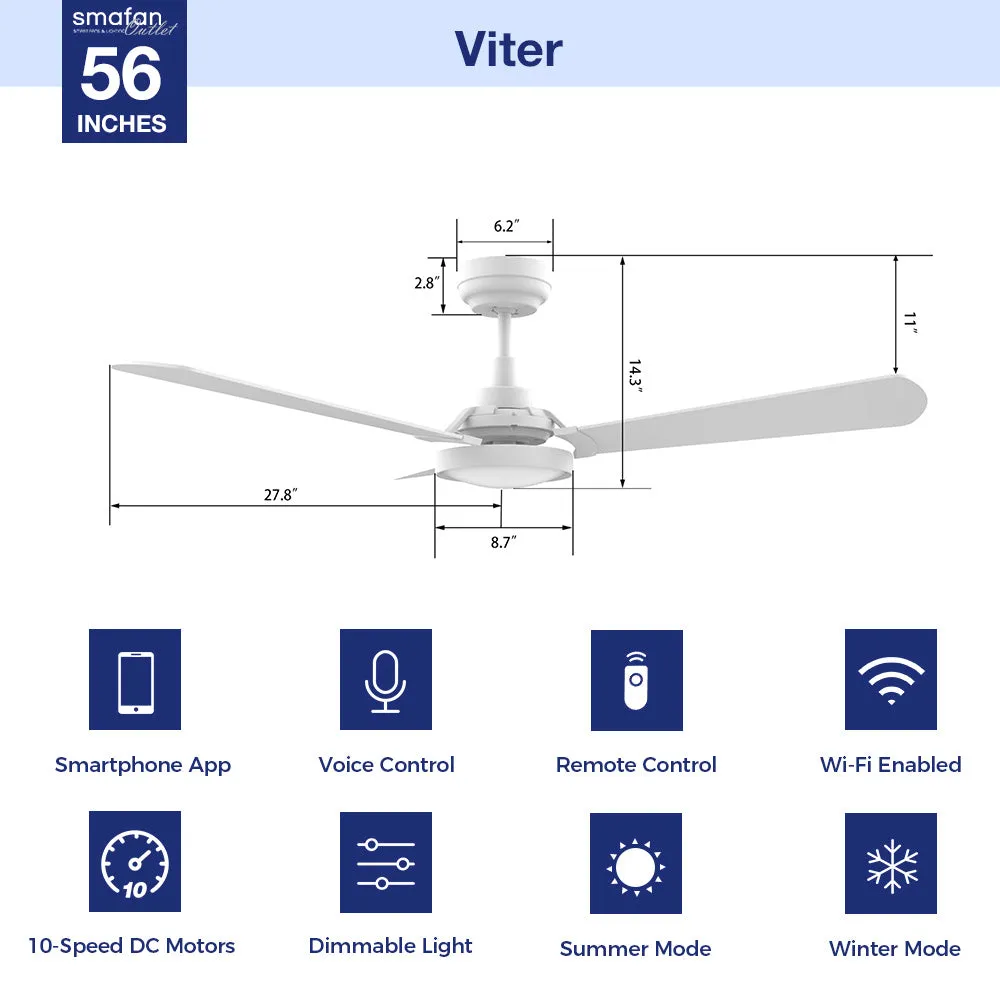 Viter Outdoor Smart Ceiling Fan with Dimmable LED Light and Remote 56"